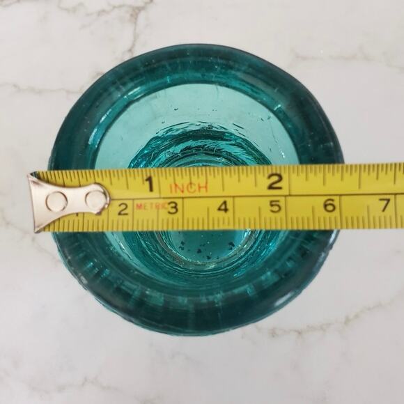 Aqua Teal Green Glass Insulator AM.TEL & TEL.CO Bubbles - Picture 4 of 5